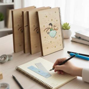 دفتر جلد چوبی 80 برگ خط دار برند ایمان Wooden notebook